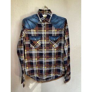 The Zara Man Denim Collection Checkered Casual Button Up Shirt Small Navy